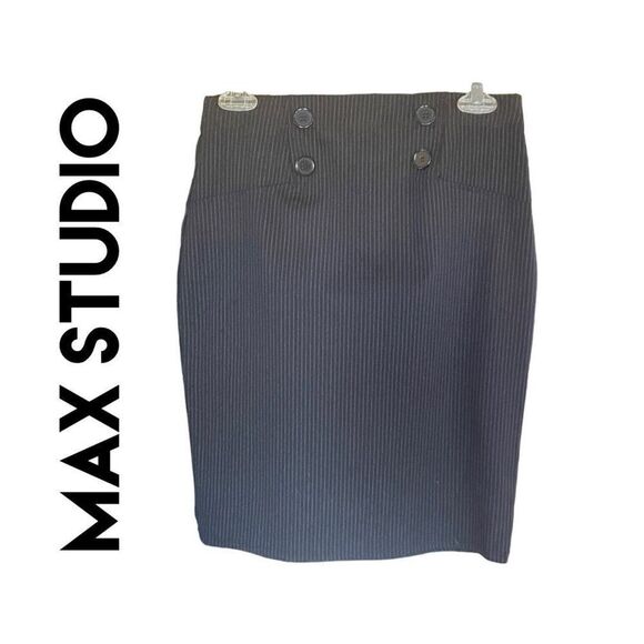 Max Studio Dresses & Skirts - Max Studio Womens Midi Pencil Skirt Pinstripes Pull on Black XS